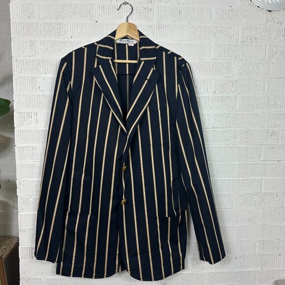 Rowing Blazers Nautical Blue Stripe Gold Button Stripe Blazer Size 42L Cotton - Picture 1 of 12